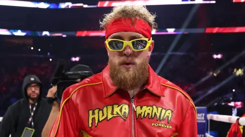 Jake Paul reacts before the heavyweight bout.