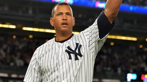 Alex Rodriguez #13 of the New York Yankees tips his hat.