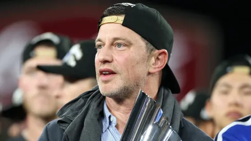 Los Angeles Dodgers President of Baseball Operations Andrew Friedman looks on.