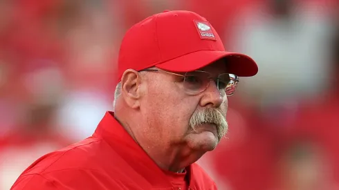 Andy Reid looking during a preseason game.