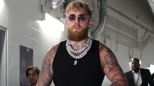 Jake Paul arrives before his heavyweight bout against Anthony Joshua.