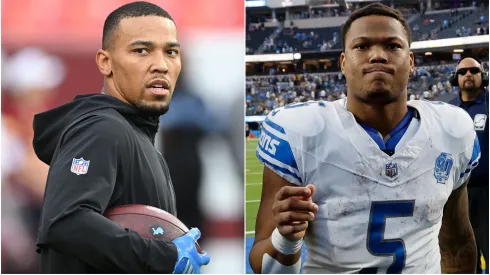 Amon-Ra St. Brown left and David Montgomery right.