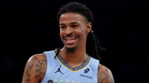 Ja Morant reacts during an NBA game with the Memphis Grizzlies.