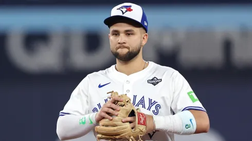 Bo Bichette #11 of the Toronto Blue Jays plays second base.