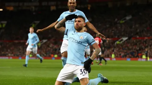 Otamendi celebra su gol en el Derby de Manchester.