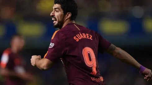 Luis Suárez celebra su tanto ante Villarreal.