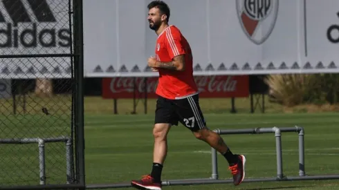 BUSCA SU MEJOR NIVEL. Pratto entrena en Ezeiza para estar en su mejor versión en River.