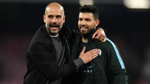 Josep Guardiola junto a Sergio Agüero.