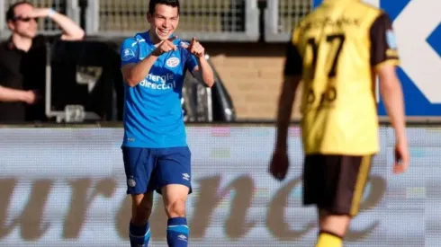 Lozano festejando su tanto en casa del Roda