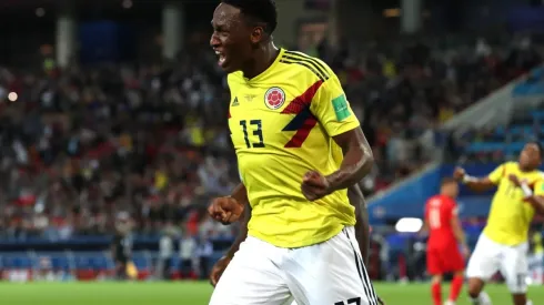 Yerry Mina festeja su gol ante Inglaterra.
