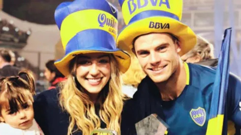 Nandez y Sarah, festejando en La Bombonera.