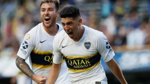 Espinoza gritando su gol ante Patronato.