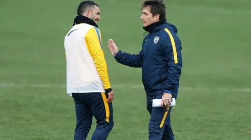 Tévez y Guillermo en un entrenamiento