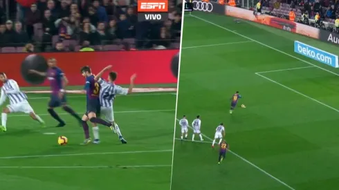 Piqué se desplomó en el área y Messi dio clase de cómo patear un penal