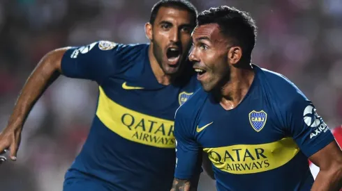 Foto de Carlos Tevez gritando un gol de Boca.