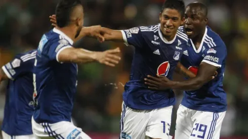 Christian Marrugo, celebrando un gol en el Atanasio Girardot.
