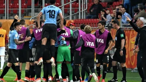 El festejo de los jugadores uruguayos.