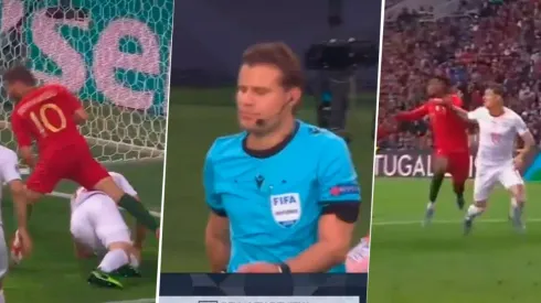Había cobrado penal para Portugal, pero el VAR le avisó de una falta previa ¡y dio penal para Suiza!