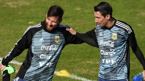 Messi y Di María en un entrenamiento.
