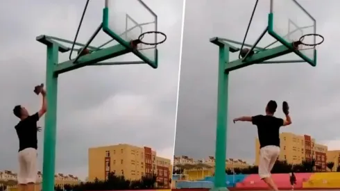 Video viral: intentó un tiro imposible, pero se encontró con un aro de básquet diabólico