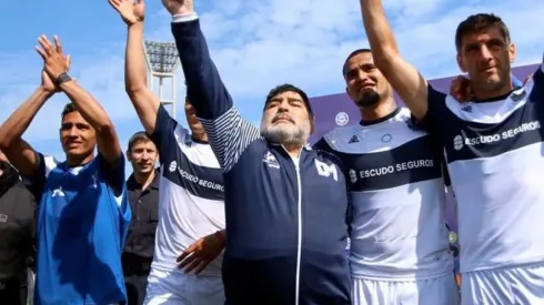 Diego Maradona tras la victoria de Gimnasia.