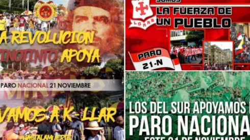 Las barras de Nacional, América y Millonarios, se unen para apoyar el paro