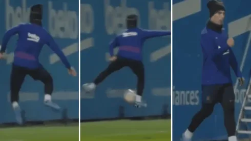 Suárez demostró su calidad definiendo de taco en la aire durante la práctica