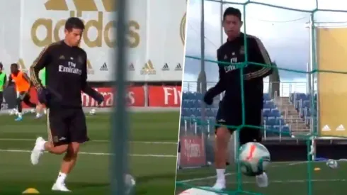 James Rodríguez en su último entrenamiento con el Real Madrid.