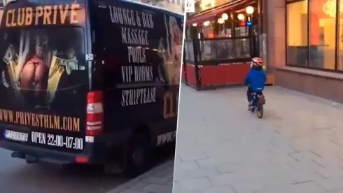 Video viral: niño vio un cartel diabólico y terminó estampado contra una pared