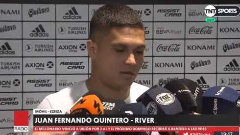 Juan Fernando Quintero tras el entrenamiento de River.