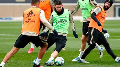 James Rodríguez en el último entrenamiento del Real Madrid.