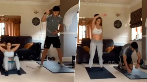 Raúl Jiménez y Daniela Basso entrenan en cuarentena.