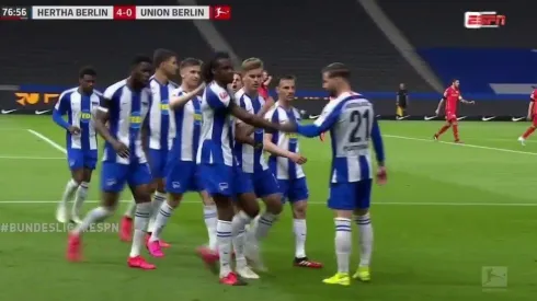 El festejo de los jugadores de Hertha Berlín.