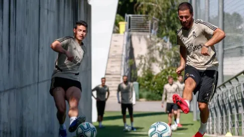 James Rodríguez en la última práctica del Real Madrid.