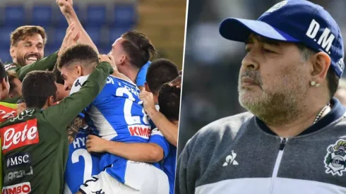 Maradona se puso la del Napoli y festejó en las redes la Copa Italia