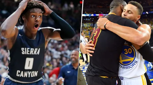 Bronny James, LeBron James y Stephen Curry (Getty Images)