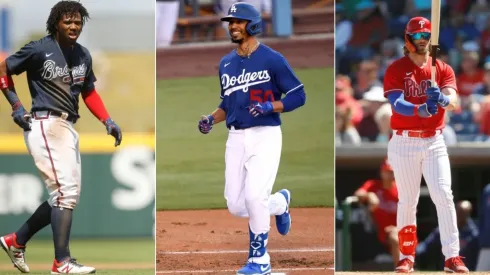 Ronald Acuña Jr, Mookie Betts y Bryce Harper. (Getty)