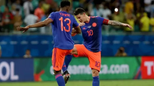 Yerry Mina y James Rodríguez, juntos en la Selección Colombia.