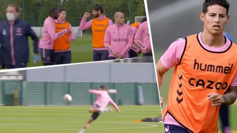 Show time: globitos, goles, barridas y sonrisas de James en práctica de Everton