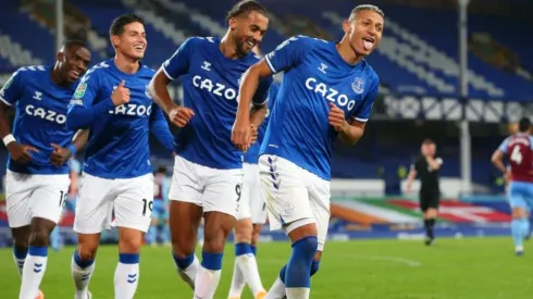 La celebración del Everton en el 2-1 parcial contra West Ham en Carabao Cup.