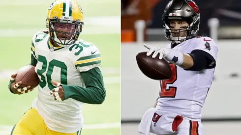 Jamaal Williams y Tom Brady