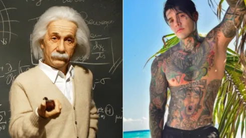 Estatua de Albert Einstein y Yeferson Cossio (Foto: Getty Images y @YefersonCossio)