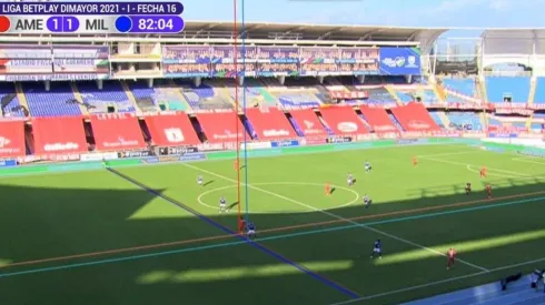 Así revisó el VAR la jugada de América que acabó en el 1-1 parcial contra Millonarios en el Pascual Guerrero.