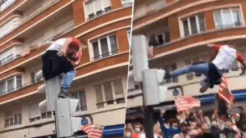 Video viral: un hincha del Athletic saltó desde un semáforo y cayó al suelo