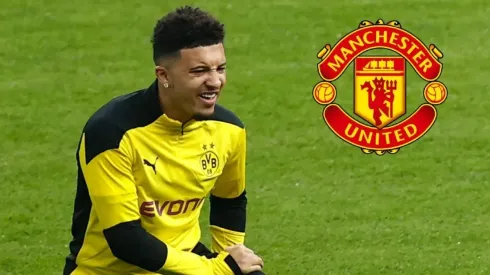 Jadon Sancho en calentamiento con el Borussia Dortmund.