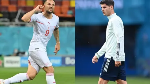 Haris Seferovic y Álvaro Morata, delanteros de Suiza y España.