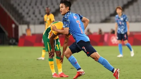 Festejo de gol de Kubo con Japón.