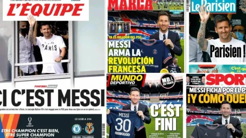 Portadas de los medios franceses y españoles tras el primer día de Messi.