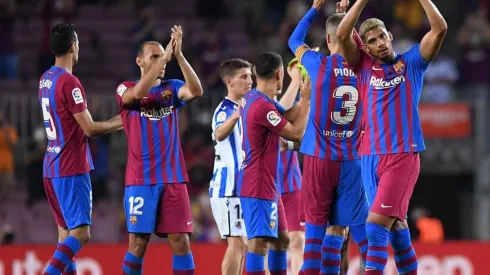 Barcelona en festejo tras primer triunfo por Liga.