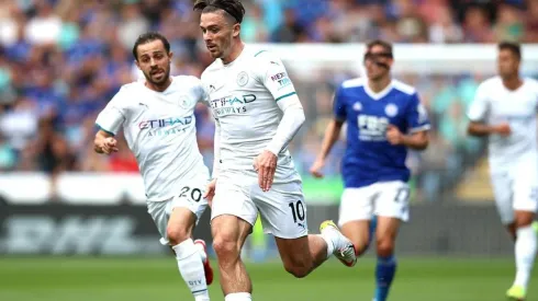 Manchester City en acción de juego ante Leicester.